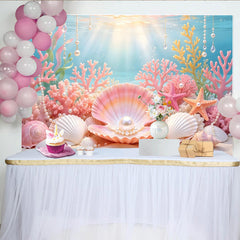 Lofaris Verträumter Unterwasser-Fotohintergrund mit Muscheln Korallen und Perlen, elegante Kulisse für Fotografie und Unterwasser-Partys