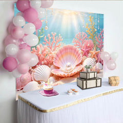 Lofaris Verträumter Unterwasser-Fotohintergrund mit Muscheln Korallen und Perlen, elegante Kulisse für Fotografie und Unterwasser-Partys