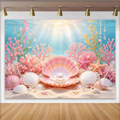 Lofaris Verträumter Unterwasser-Fotohintergrund mit Muscheln Korallen und Perlen, elegante Kulisse für Fotografie und Unterwasser-Partys