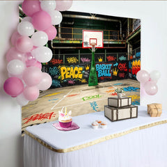 Lofaris Bunter Urbaner Graffiti Basketball Fotohintergrund mit Street-Art Elementen, dynamische Kulisse für coole Fotoshootings