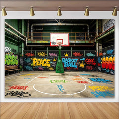 Lofaris Bunter Urbaner Graffiti Basketball Fotohintergrund mit Street-Art Elementen, dynamische Kulisse für coole Fotoshootings