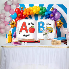 Lofaris Alphabet-Geburtstagshintergrund für Kinder mit bunten Luftballons, fröhliche Kulisse für Fotoshootings und Lernpartys
