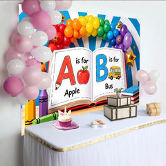 Lofaris Alphabet-Geburtstagshintergrund für Kinder mit bunten Luftballons, fröhliche Kulisse für Fotoshootings und Lernpartys
