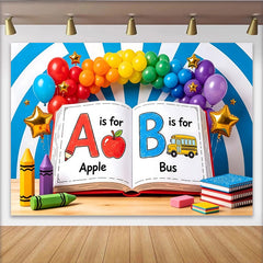 Lofaris Alphabet-Geburtstagshintergrund für Kinder mit bunten Luftballons, fröhliche Kulisse für Fotoshootings und Lernpartys