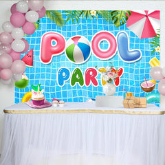 Lofaris Lebhafter Poolparty Hintergrund mit aufblasbaren Buchstaben und Bällen, ideale Fotowand für fröhliche Sommerpartys und Events