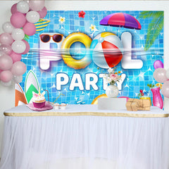 Lofaris Lebhafter Poolparty-Hintergrund mit Schwimmreifen und Strandball, perfekte Partydekoration für Sommerfeste und Fotoshootings