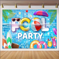 Lofaris Lebhafter Poolparty-Hintergrund mit Schwimmreifen und Strandball, perfekte Partydekoration für Sommerfeste und Fotoshootings