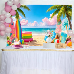 Lofaris Lebhafter Sommerstrand Fotohintergrund mit bunten Surfbrettern, tropische Kulisse für Urlaubsfotos und sommerliche Partys