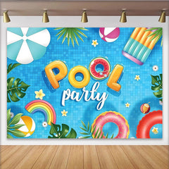 Lofaris Bunter Poolparty-Hintergrund mit aufblasbaren Buchstaben, fröhliche Fotowand für Sommerpartys und Fotoshootings