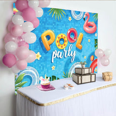 Lofaris Bunter Poolparty Hintergrund mit Einhorn und Flamingo, sommerliche Fotokulisse für Kinderpartys und Fotoshootings