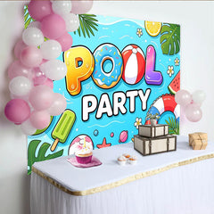 Lofaris Fröhlicher Poolparty-Fotohintergrund mit Kokosnuss und Strandbällen, perfekte Kulisse für Sommerfeste und professionelle Fotoshootings