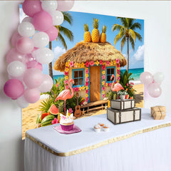 Lofaris Bunter Tropischer Strandhintergrund mit Flamingos und Palmen, wunderschöne Sommer Fotokulisse für Fotoshooting und Party