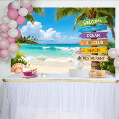 Lofaris Tropischer Strandhintergrund mit Palmen und Muscheln, bunte Wegweiser Fotokulisse für Sommerurlaub Fotoshooting und Partydekoration