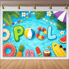 Lofaris Lebhafter Sommer Pool Hintergrund mit Schwimmreifen und Ball, perfekte Fotokulisse für lustige Sommerpartys und Urlaubsfotos