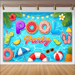 Lofaris Lebendiger Poolparty-Hintergrund mit Sommer-Elementen, bunte Fotokulisse für lustige Sommerfeste und Fotoshootings