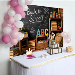 Lofaris Schwarzer Schulanfangshintergrund mit Tafel und Schulmaterialien, bunte Fotokulisse für Einschulungsfeier und Klassenzimmer Dekoration