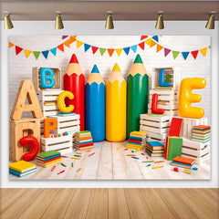 Lofaris Bunter Schulanfang Hintergrund mit Alphabet Buchstaben und Bleistiften, fröhliche Lernkulisse für Kinder, Fotostudio