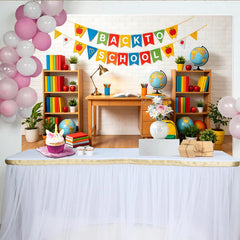 Lofaris Farbenfroher Schulanfang-Hintergrund mit Back to School Banner und bunten Büchern,  für Klassenzimmer und Schulbeginn Dekoration