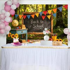 Lofaris Bunter Schulanfangshintergrund mit Tafel und Girlande für Fotoshootings, charmante Kulisse für Einschulungsfeier und Herbstdekoration
