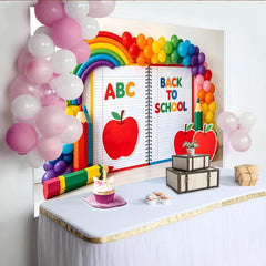 Lofaris Bunter Schulanfang-Hintergrund mit ABC und Back to School, fröhliche Fotowand für Einschulungsfeier und Klassenzimmer