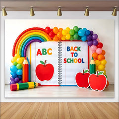 Lofaris Bunter Schulanfang-Hintergrund mit ABC und Back to School, fröhliche Fotowand für Einschulungsfeier und Klassenzimmer