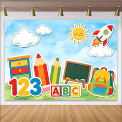 Lofaris Bunter Schul-Fotohintergrund mit ABC und 123 für Kinder, fröhliche Lernkulisse für Klassenzimmer-Dekoration und Fotoshootings