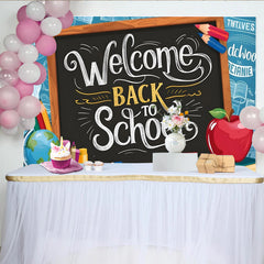 Lofaris Blauer Schulanfangshintergrund mit Welcome Back to School Tafel, bunte Schulmaterialien Fotowand für Einschulungsfeier