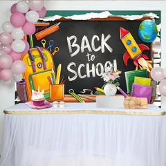 Lofaris Bunter Einschulungshintergrund mit Tafel Schulranzen Back to School, fröhliche Schulanfang Kulisse für Fotostudio und Partydekoration