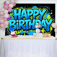Lofaris Bunter Graffiti Geburtstagshintergrund mit Happy Birthday Schriftzug, moderne Fotokulisse für coole Partys und Fotoshootings