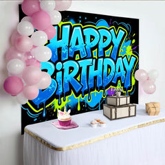 Lofaris Bunter Graffiti Geburtstagshintergrund mit Happy Birthday Schriftzug, moderne Fotokulisse für coole Partys und Fotoshootings