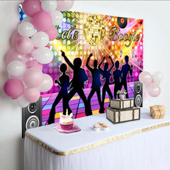 Lofaris Bunter Discohintergrund mit Discokugel und tanzenden Silhouetten, lebendige Fotokulisse für Mottopartys und Events