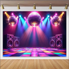 Lofaris Bunter Disco-Fotohintergrund mit Discokugeln und Tanzfläche, lebendige Kulisse für Partys und professionelle Fotoshootings