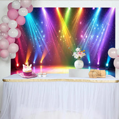 Lofaris Bunter dynamischer Bühnenlicht-Hintergrund mit funkelnden Effekten, farbenfrohe Fotokulisse für Event und Studio