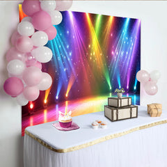 Lofaris Bunter dynamischer Bühnenlicht-Hintergrund mit funkelnden Effekten, farbenfrohe Fotokulisse für Event und Studio