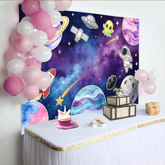 Lofaris Bunter Cartoon Weltraum Fotohintergrund für Kinder mit Planeten, farbenfrohe Kulisse für Kindergeburtstag und Fotoshooting