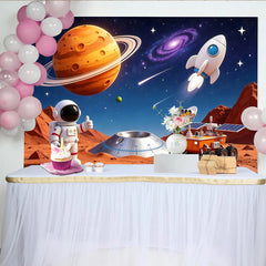 Lofaris Cartoon Astronaut Weltraumhintergrund für Kinder mit Rakete und Planeten, Kulisse für Fotoshootings und Kinderzimmer Dekoration