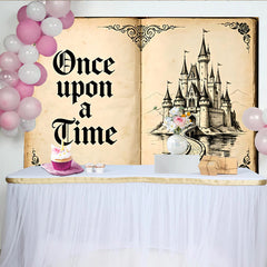 Lofaris Altes Märchenbuch-Hintergrund mit Schloss und Once upon a Time, zauberhafte Fotokulisse für Kinderporträts und Studio