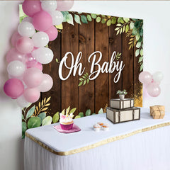 Lofaris Rustikaler Oh Baby Babyparty Hintergrund mit Eukalyptus und Holzoptik, grüne Blätter Fotowand für Neugeborenen-Fotoshooting