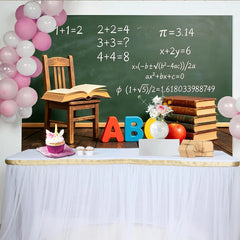 Lofaris Grüner Schultafel Hintergrund mit ABC Buchstaben und Büchern für Schulanfang, Vintage Fotowand für Lernzimmer und Fotostudio