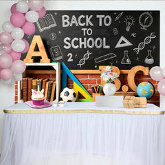 Lofaris Kreidetafel Back to School Schulanfangshintergrund mit Büchern und Globus, bunte Schulmaterialien Fotowand für Klassenzimmer