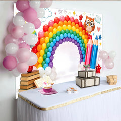 Lofaris Regenbogen Lern-Fotohintergrund mit Büchern und Globus für Kinder, fröhliche Kulisse für Einschulung und professionelle Fotografie