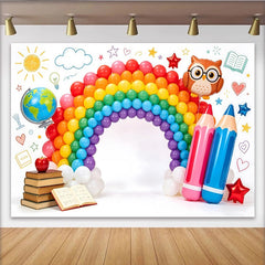 Lofaris Regenbogen Lern-Fotohintergrund mit Büchern und Globus für Kinder, fröhliche Kulisse für Einschulung und professionelle Fotografie