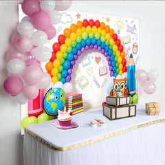 Lofaris Bunter Regenbogen Schul-Fotohintergrund mit Büchern und Bleistiften, fröhliche Lernkulisse für Kinderfotos und Schulanfang