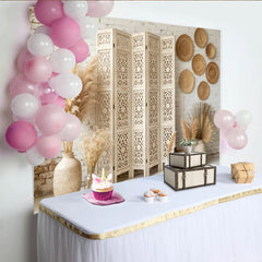 Lofaris Rustikaler Boho Fotohintergrund mit Pampasgras und Holzparavent, elegante Kulisse für professionelle Fotoshootings und Eventdekoration