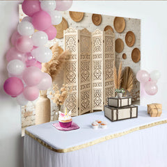 Lofaris Eleganter Boho-Fotohintergrund mit weißer Ziegelwand und Pampasgras, rustikale Kulisse für professionelle Porträtfotografie