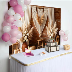 Lofaris Rustikaler Boho-Fotohintergrund mit Ziegelwand und Pampasgras, natürliche Kulisse für professionelle Fotografie
