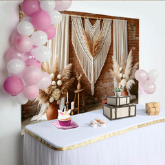 Lofaris Rustikaler Boho Herbst Fotohintergrund mit Pampasgras und Ziegelwand, elegante Kulisse für Fotoshooting und Dekoration