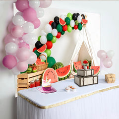 Lofaris Bunter Wassermelonen-Geburtstagshintergrund mit Luftballons, fröhliche Sommerparty-Kulisse für Kinder und Fotoshootings