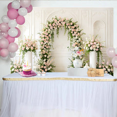 Lofaris Eleganter Blumenbogen Hochzeitsfotohintergrund mit rosa Rosen, romantische Kulisse für Verlobung und Fotoshooting