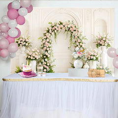 Lofaris Romantischer Blumenbogen Hochzeitsfotohintergrund mit rosa Rosen, stilvolle Kulisse für Verlobung und Fotoshootings